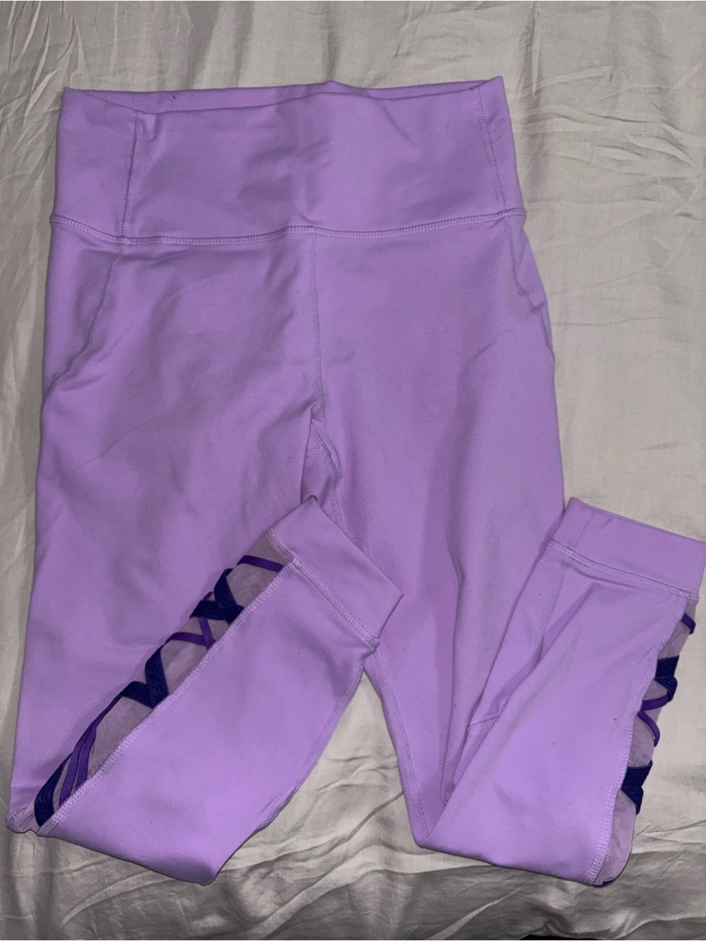 Fabletics Powerhold 7/8 Leggings - Purple Crisscross Mesh